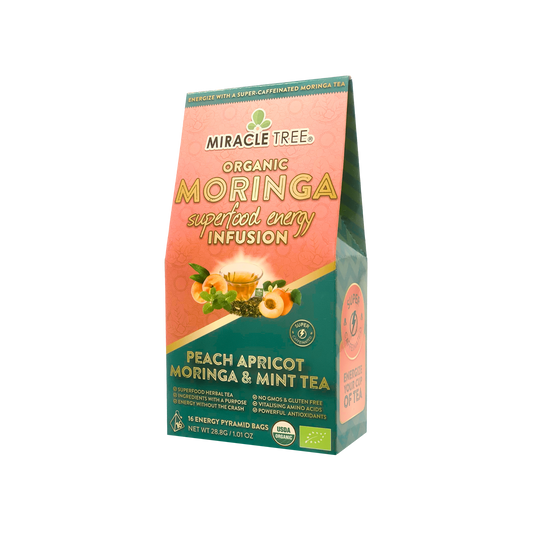 Organic Moringa Energy Tea - Peach Mint Apricot - Natural Coffee Alternative