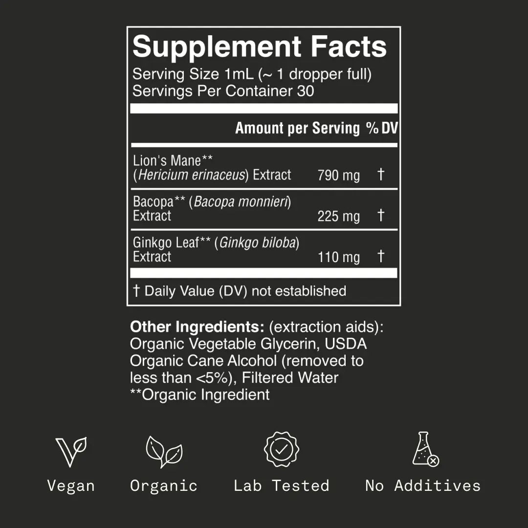 Mindful Elixir — Organic Lion’s Mane, Bacopa & Ginkgo Extract