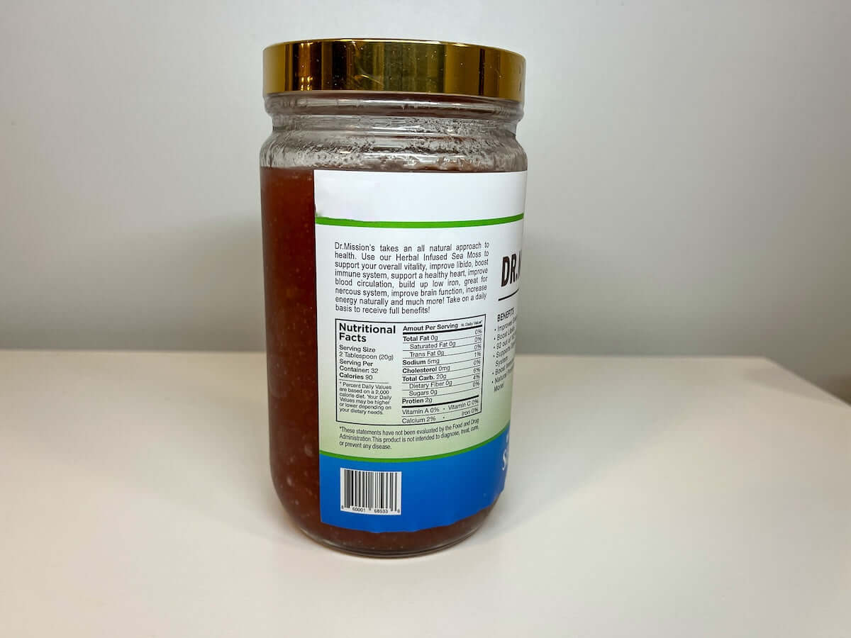 Dr. Mission Herbal Infused Sea Moss | This unique blend of Sea-Moss and herbs like Moringa, Ginseng, Ginkgo Biloba, Tongkat Ali, and more is crafted for optimal health. Enjoy natural wellness!