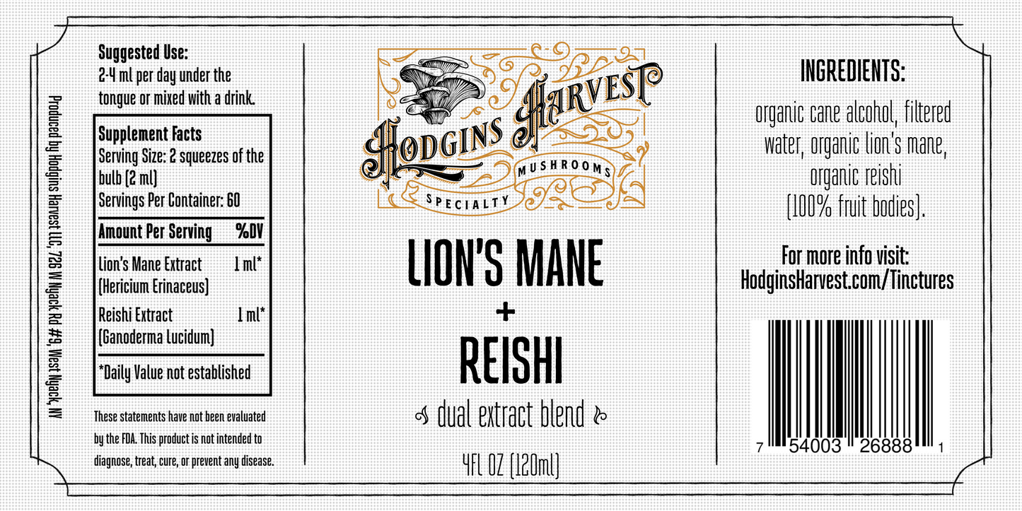 Organic Lion's Mane + Reishi Dual Extract Tincture