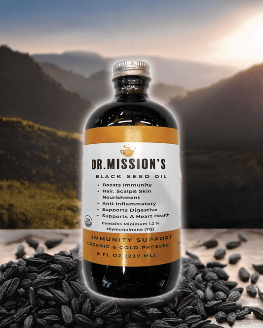 Discover the power of Dr. Mission cold-pressed organic black seed oil, sourced from the Nigella Sativa plant and bottled in the USA. USDA-certified organic, it promotes healthier skin,  hair, boosts immunity, serves as anti-inflammatory  through its potent antioxidant properties.