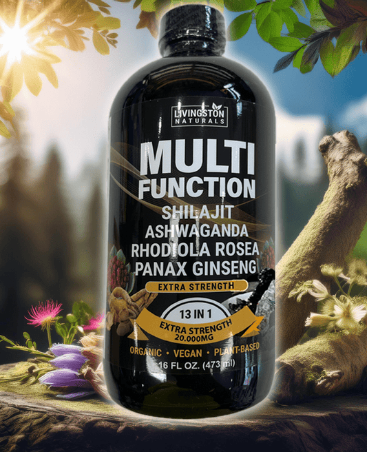 Multifunction Energy Boost: Shilajit, Ashwagandha, Rhodiola, Ginseng Mix This potent liquid blend by Livingston Natural Herbal Labs combines Shilajit, Ashwagandha, Rhodiola, and Ginseng to boost energy, reduce stress, and support overall wellness. Perfect for enhancing vitality and mental clarity, this multifunctional formula harnesses nature's finest ingredients to help you thrive.