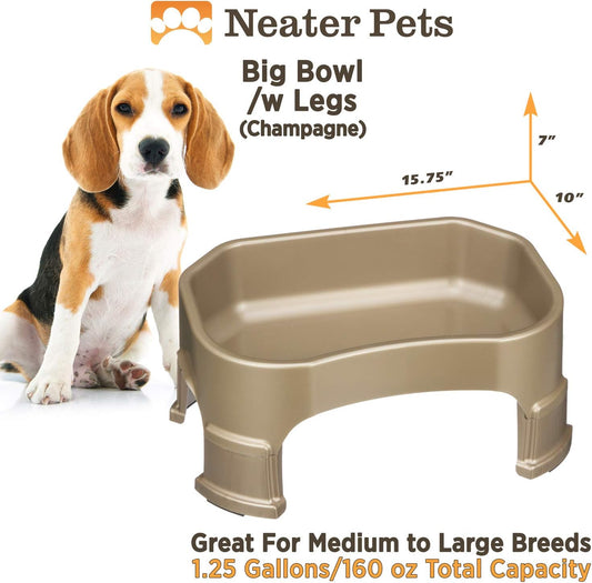 Big Bowl with Leg Extensions Huge Jumbo Trough Style Dog Pet Water Dish (1.25 Gallons, Champagne)