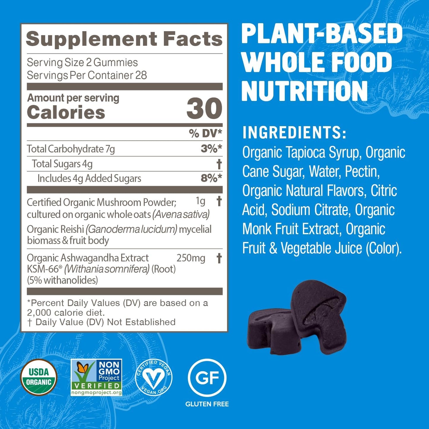 Om Organic Relax Mushroom Gummies, Blueberry, 56 Count