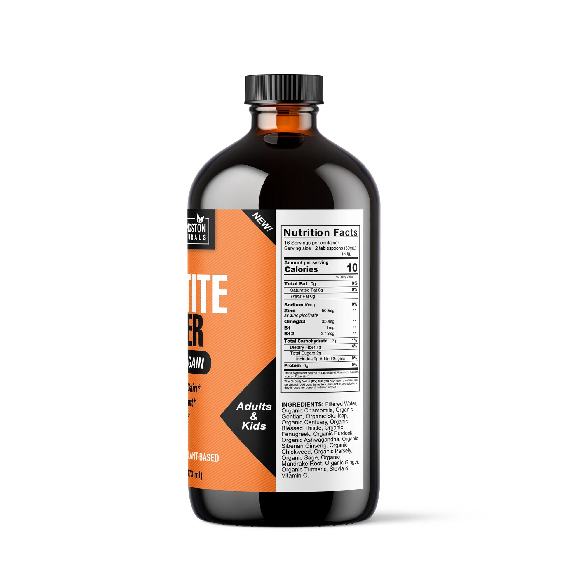 Super Appetite Booster nutrition facts and ingredients panel showing organic herbal formula details