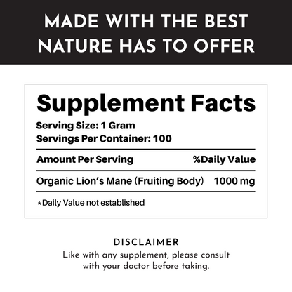Organic Lion’s Mane Mushroom Powder – Brain, Gut & Immune Support