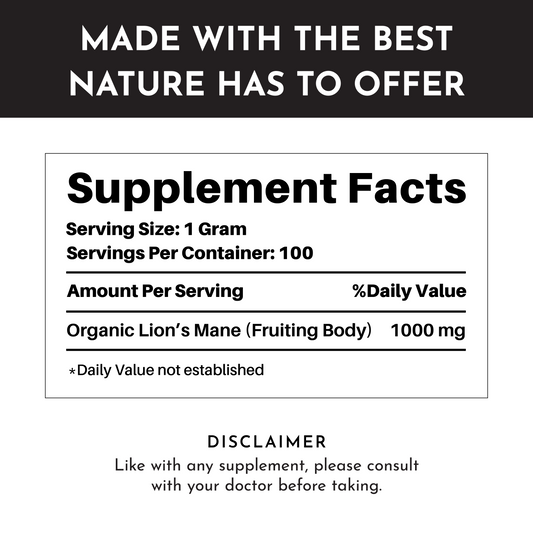 Organic Lion’s Mane Mushroom Powder – Brain, Gut & Immune Support