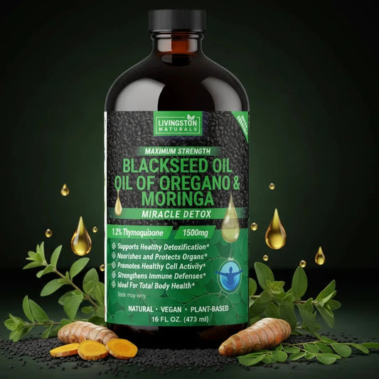 organic Black Seed Oil with Oil of Oregano and Moringa liquid herbal supplement, 1500mg vegan plant-based formula, 16 fl oz bottle
