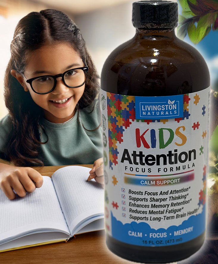 Kids Attention & Focus Formula – Natural brain booster for focus, memory, and calm. Made with Lion’s Mane, Bacopa, Ashwagandha, and more