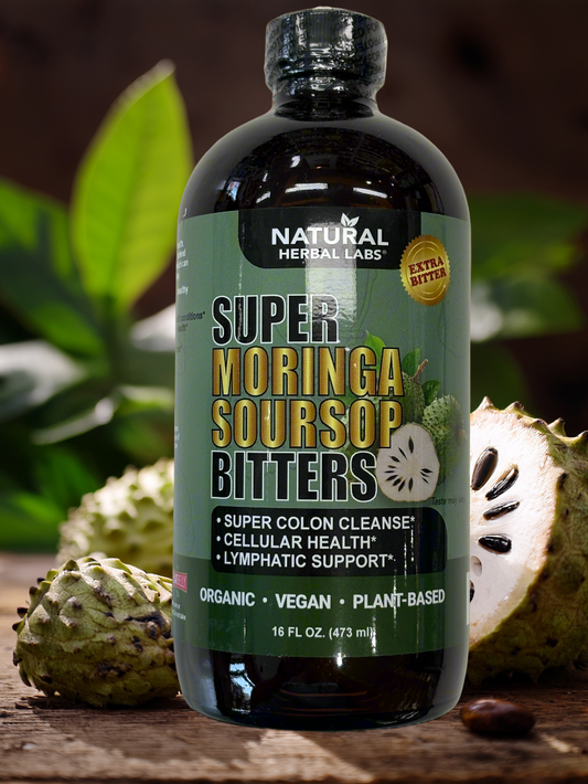 Organic Moringa + Soursop liquid extract supports immune health, detox, blood sugar, and cellular balance with 25 powerful herbal ingredients. By Livingston