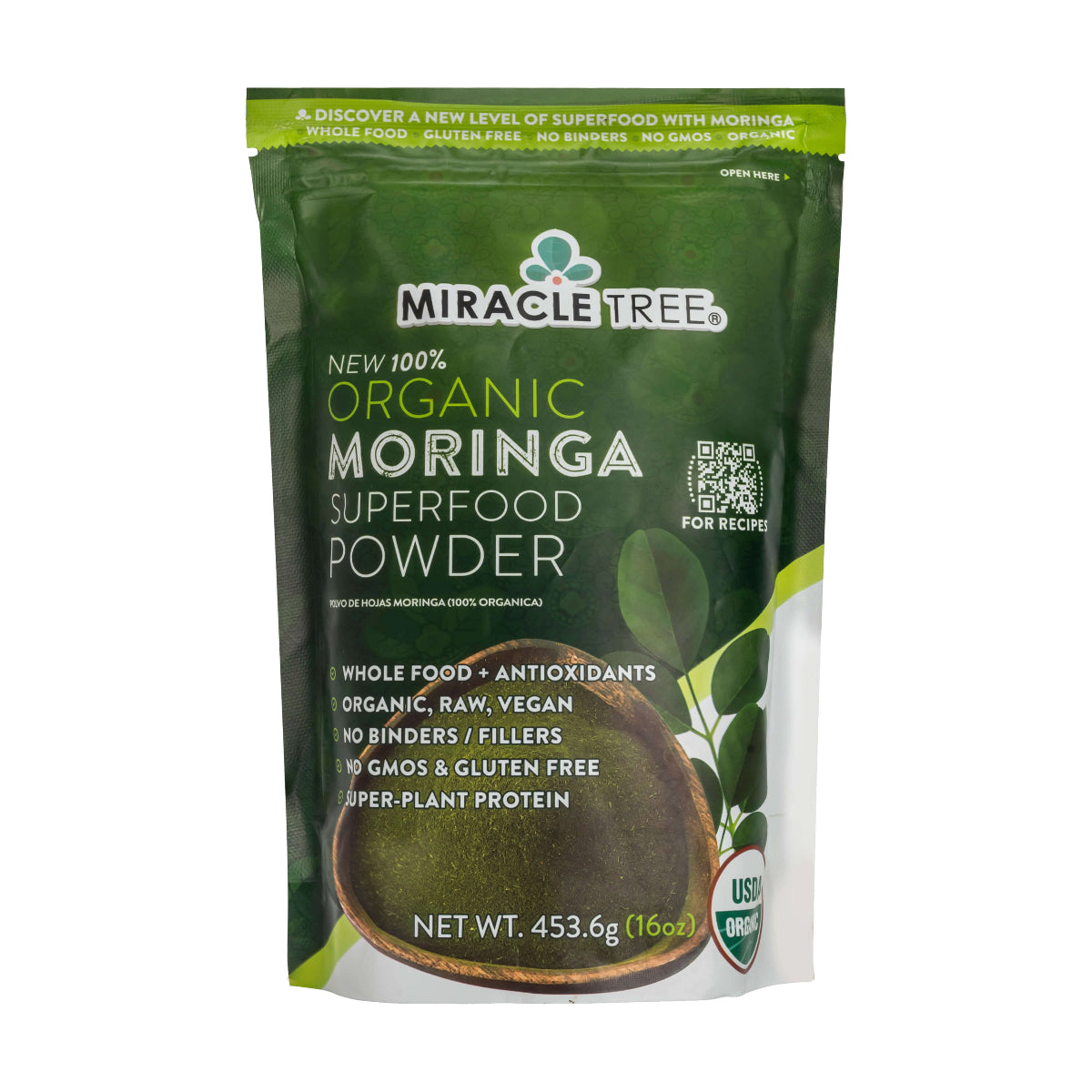 Organic Moringa Powder - 16oz Pouch - Pure Superfood Supplement (1 lb)