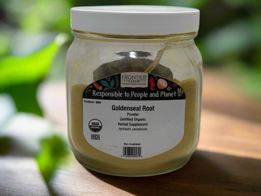 Organic Goldenseal Root Powder in a resealable pouch – natural herbal supplement for immune support and wellness