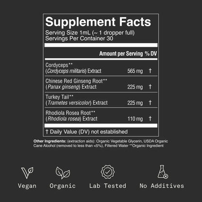 Energy Elixir — Organic Cordyceps, Ginseng, Turkey Tail & Rhodiola Extract