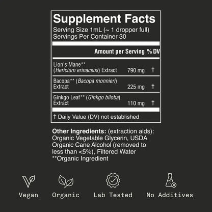Mindful Elixir — Organic Lion’s Mane, Bacopa & Ginkgo Extract
