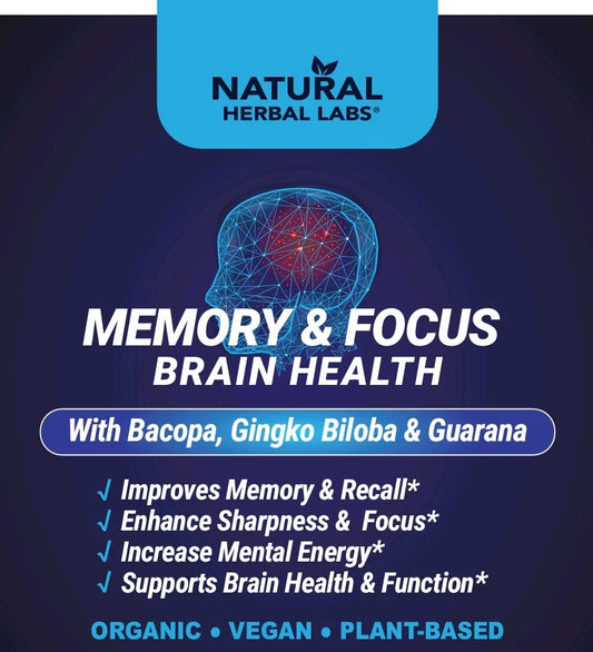 Organic Memory & Focus Herbal Tonic – Bacopa, Ginkgo Biloba, Guarana | Natural Brain Health & Mental Clarity Support