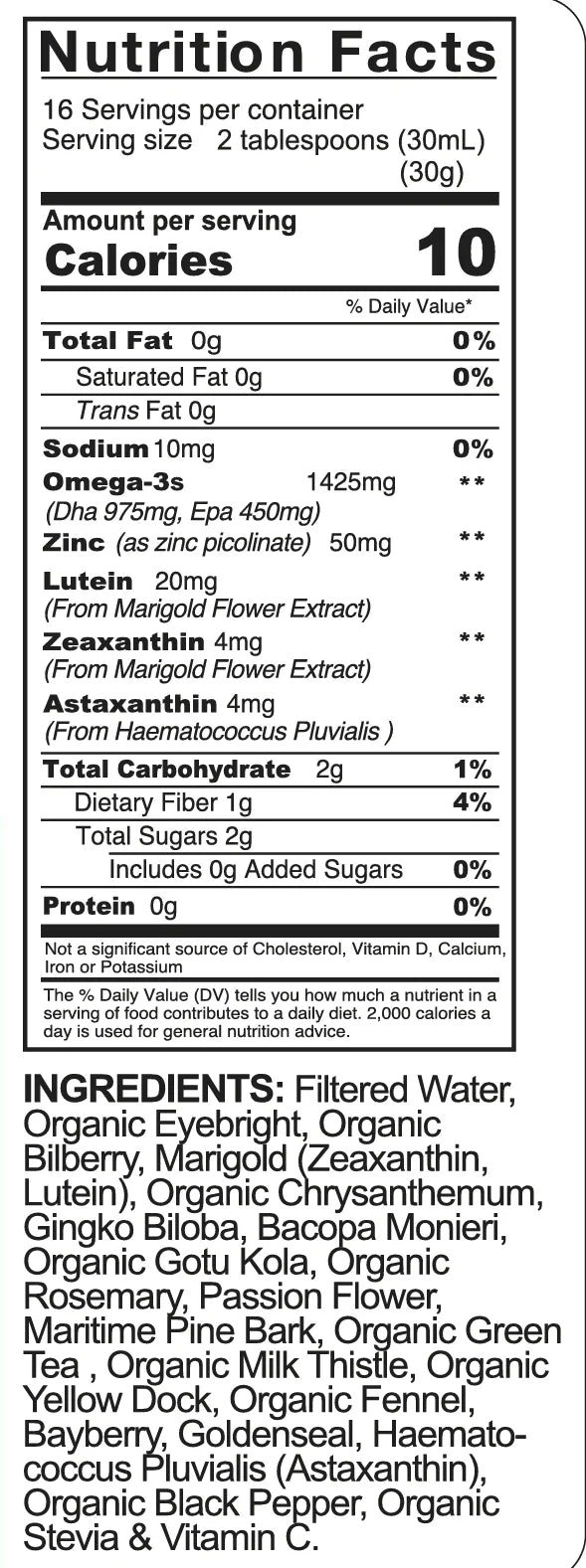 Organic Eye Health Support Tonic – Bilberry, Eyebright, Lutein & Zeaxanthin | Vision, Macular & Blue Light Defense