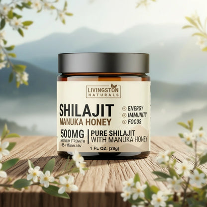 Pure Shilajit Resin with Manuka Honey 1 fl oz jar – natural energy and immunity supplement by Livingston