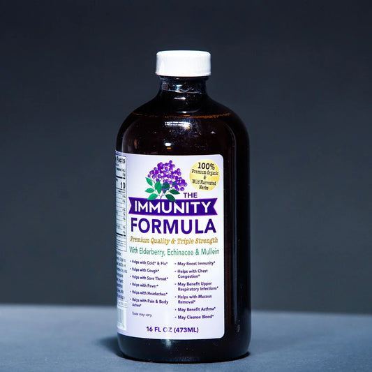 Our Immunity Formula, featuring Black Elderberry and Echinacea, is designed to boost immune health, support respiratory function, and offer antioxidant benefits. It's effective year-round against colds, flu, and other infections, enhancing white blood cell production. This all-natural, organic tonic.