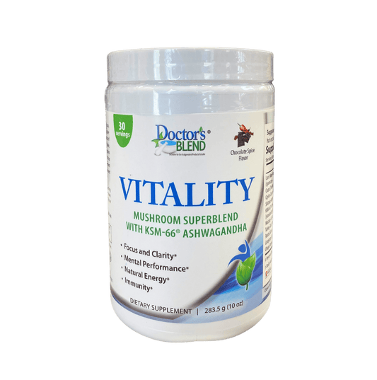 Doctor’s Blend Mushroom SuperBlend boosts energy, focus, and vitality with 7 mushrooms, Ashwagandha & Cacao—caffeine-free daily wellness support