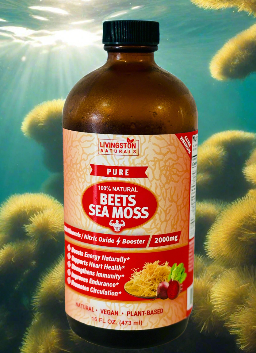 Livingston Naturals Beets Sea Moss – Organic liquid supplement with beets and sea moss to boost circulation, endurance, and heart health