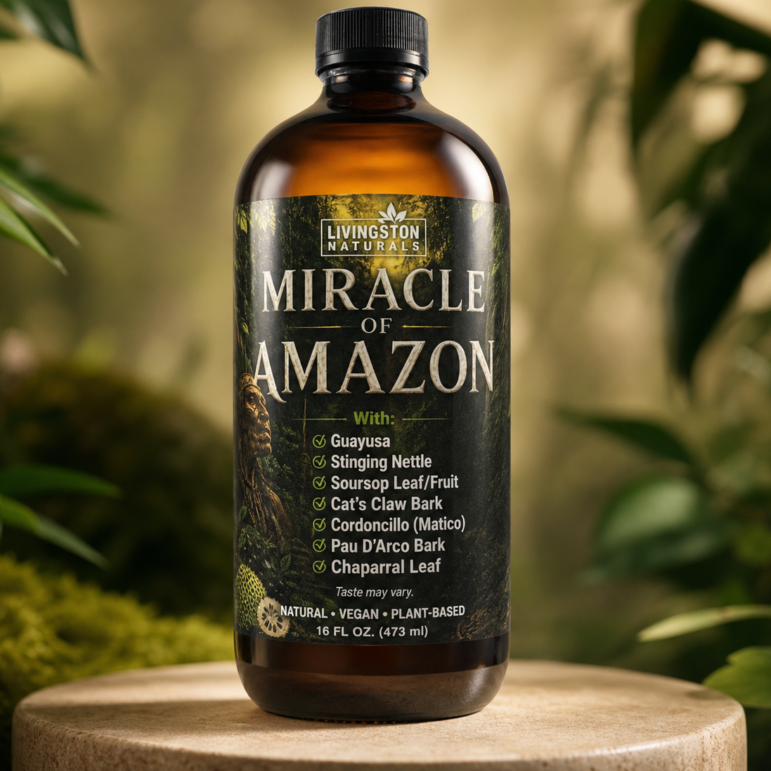 Shop Livingston Naturals Miracle of Amazon, a vegan liquid herbal blend with guayusa, soursop, açaí and botanicals for daily energy and vitality.