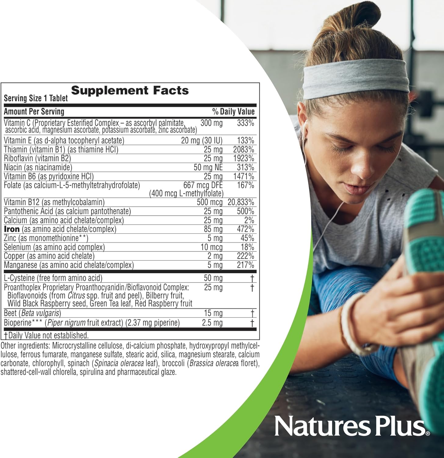 NaturesPlus Hema-Plex Iron provides 85 mg of chelated iron with essential cofactors like vitamins C, E, B6, B12, folate, and bioflavonoids for enhanced absorption. This gentle, slow-release formula is gluten-free, vegetarian, and free from common allergens. Manufactured in cGMP-compliant, FDA-registered facilities