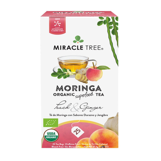 Organic Moringa Tea - Peach & Ginger - Caffeine-Free Herbal Tea