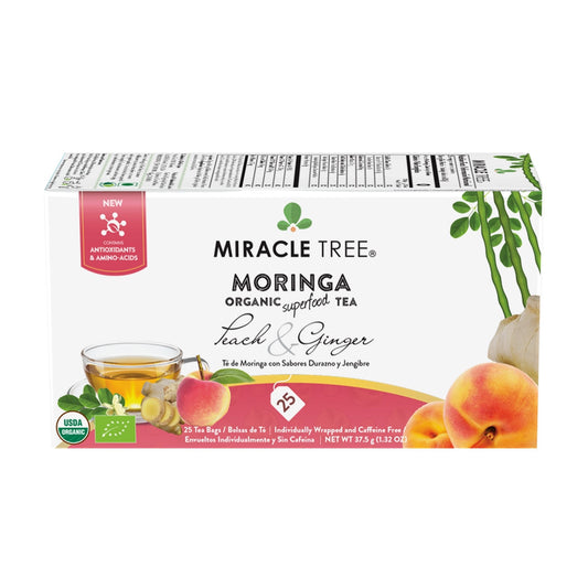 Organic Moringa Tea - Peach & Ginger - Caffeine-Free Herbal Tea
