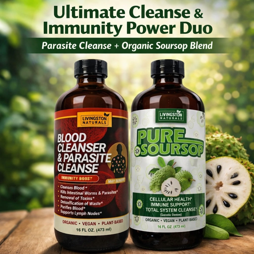 Powerful herbal duo combining Parasite Cleanse and Organic Soursop Blend to support cleansing, immune health, and overall wellness naturally.