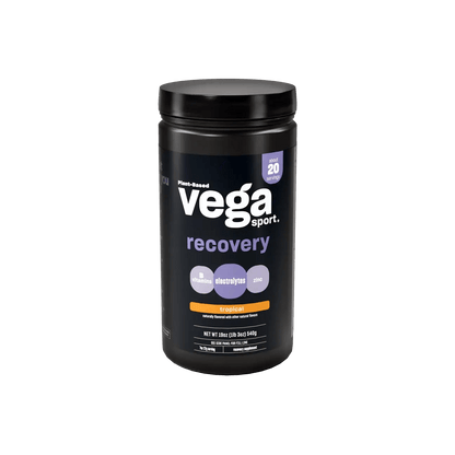 Vega Sport Recovery Powder Accelerator | Recharge with Vega Sport Recovery! 16g plant-based carbs, electrolytes, and B vitamins replenish glycogen and boost recovery. NSF, vegan, gluten-free