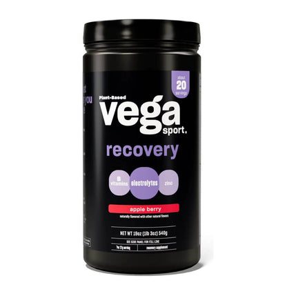 Vega Sport Recovery Powder Accelerator | Recharge with Vega Sport Recovery! 16g plant-based carbs, electrolytes, and B vitamins replenish glycogen and boost recovery. NSF, vegan, gluten-free